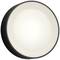 Black round wall light with a soft, even light glow in the centre, suitable for modern interiors.