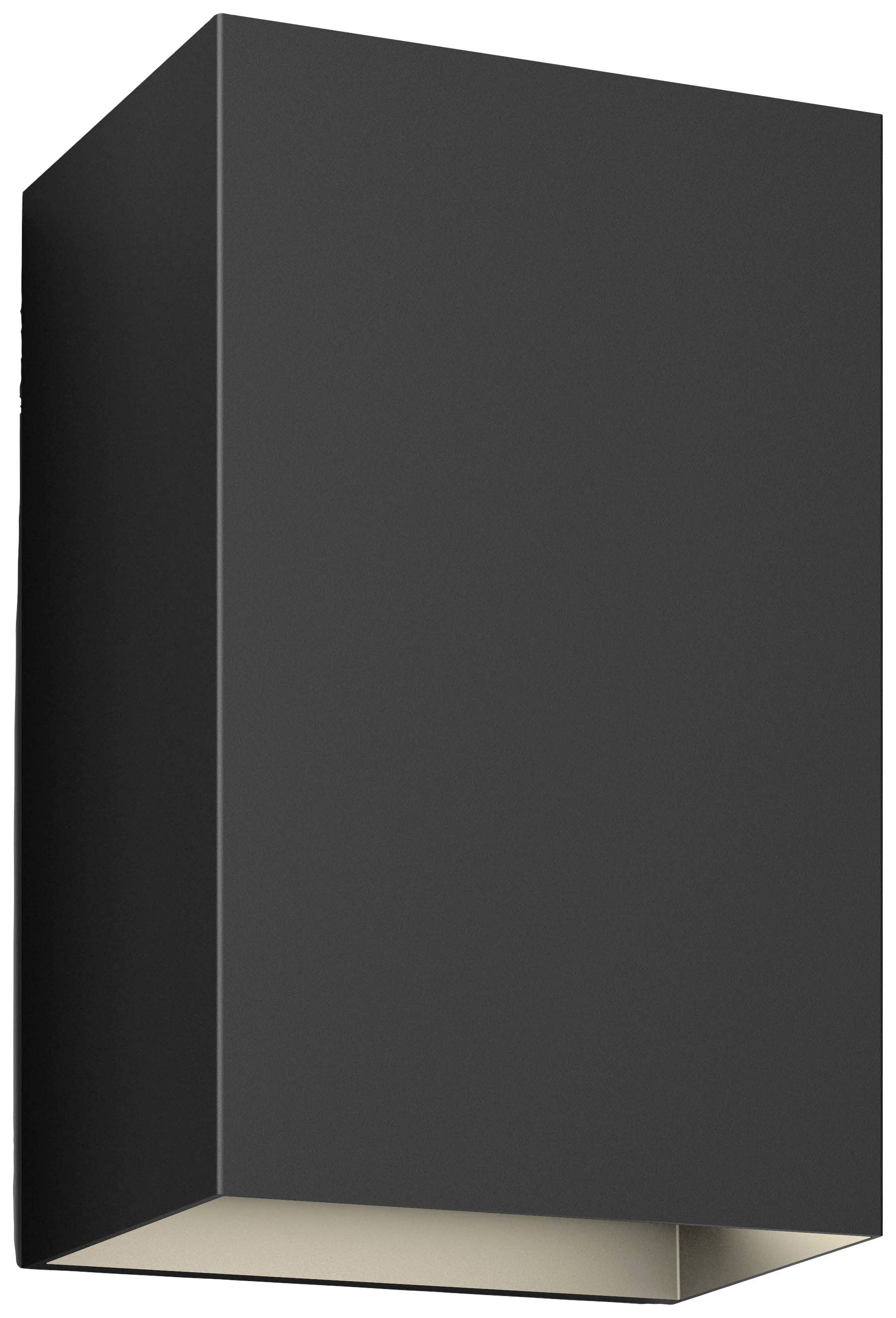 Modern, rectangular black wall light with a minimalist design, suitable for indoor and outdoor use.