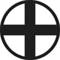 A black cross within a circle on a white background. A symbol often used for navigation or correction.