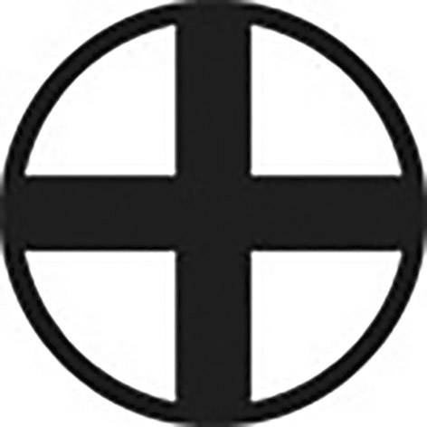 Circle with a black cross in the centre.