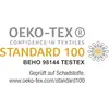 "STANDARD 100" certificate from OEKO-TEX for textile confidence, tested for harmful substances, with BEHO number 98144 TESTEX.