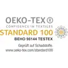 The image shows the OEKO-TEX Standard 100 logo with the inscription 'Tested for Harmful Substances'. Website: www.oeko-tex.com/standard100.