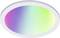 A round ceiling light with a smooth white frame. The centre features a gradient transitioning from pink to green on a blue background.