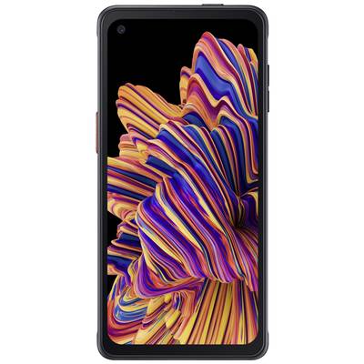 A smartphone with a colourful, abstract pattern on the display, consisting of luminous, wave-like stripes in red, blue and yellow.