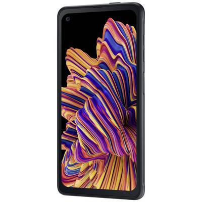 A smartphone with a colourful, wave-like pattern on the screen. The device has thin bezels and a camera hole in the top left corner.