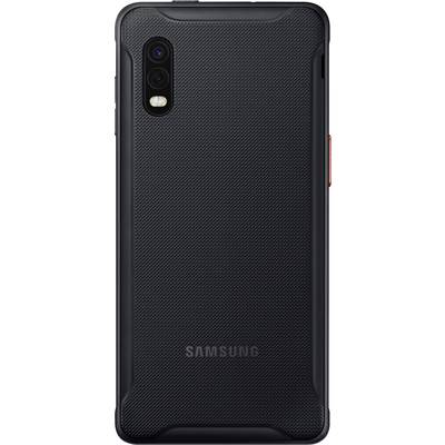 A robust black smartphone with a textured back and two camera lenses in the top left. Brand name at the bottom edge.