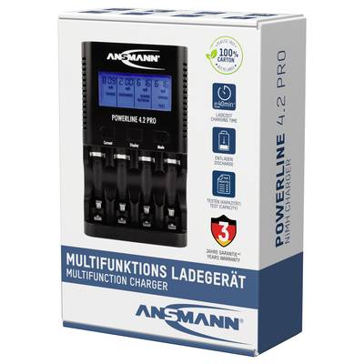 Multi-function Charger for AA and AAA Batteries by ANSMANN with LCD Display, Fast Charging and Energy-Saving Function.