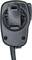 A black handheld microphone with a cable, front view. Suitable for communication in vehicles or voice transmission.