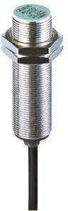 A cylindrical, metallic sensor with threading and cable, likely a proximity sensor for automated systems.
