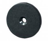 Black circular disc with a central hole, set against a white background.