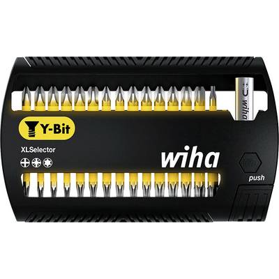 'Y-Bit XLSelector' by Wiha, a set of screwdriver bits in various sizes. Contains 30 bits in a black plastic case.