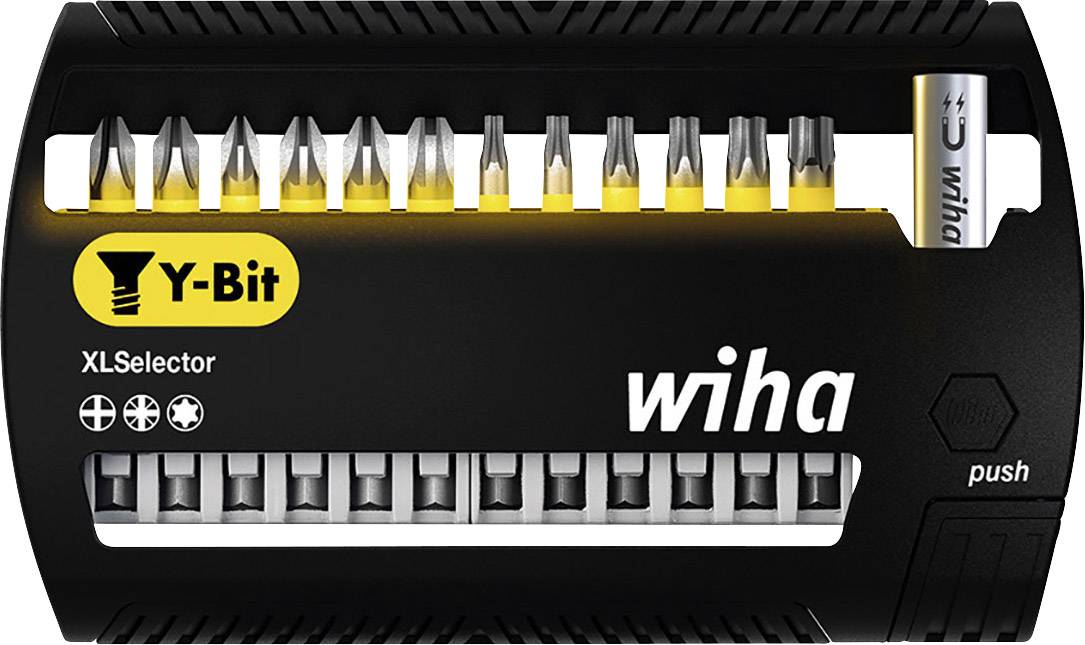 'Wiha XLSelector' Bit Set with 12 Bits, yellow-black. Contains various screwdriver bits.