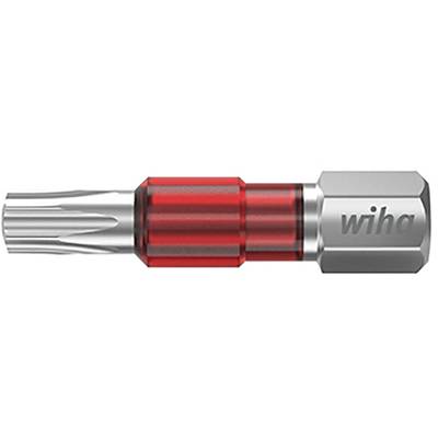 Silver bit with red plastic, 'wiha' logo on the side.