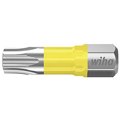 A yellow screwdriver bit with a metallic tip, displaying the word 'wiha'. Suitable for tightening or loosening screws.