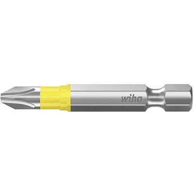 A silver-yellow screwdriver bit with a 'Wiha' logo. Suitable for slotted screws, with a robust, precise tip.
