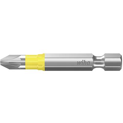 Phillips screwdriver bit with yellow marking and manufacturer's logo on silver metal.