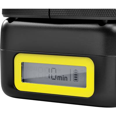 Digital timer with a yellow frame showing '10 mins' and a battery symbol.