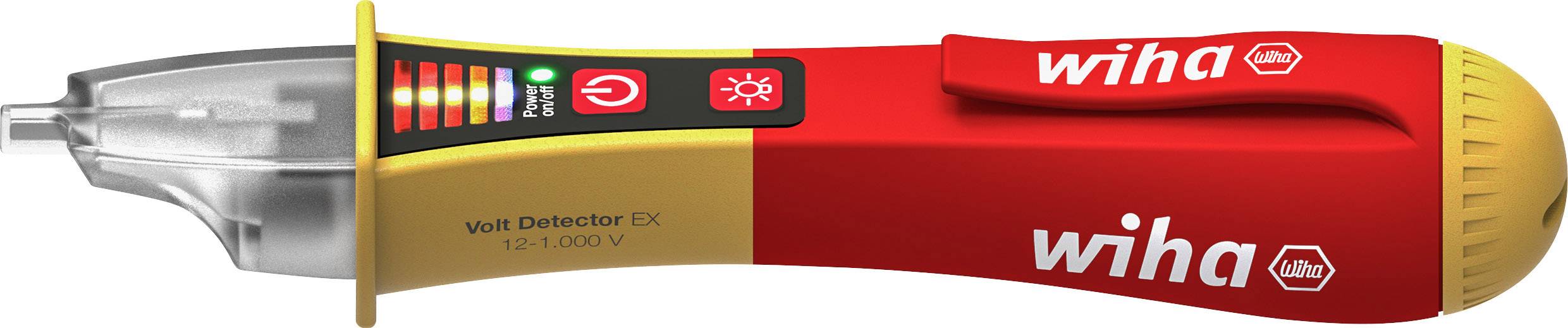 Electric voltage tester by Wiha with indicator lights showing the voltage status. Suitable for voltages from 12-1000V.