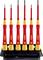 Six red and yellow screwdrivers from Wiha are standing in a black holder.