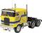 Yellow lorry with a blue line and the inscription 'Globe Liner' on the side. Standing on a white background.