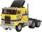 Yellow lorry with a blue stripe and the inscription 'Globe Liner'. This is a model of a long-distance goods vehicle.