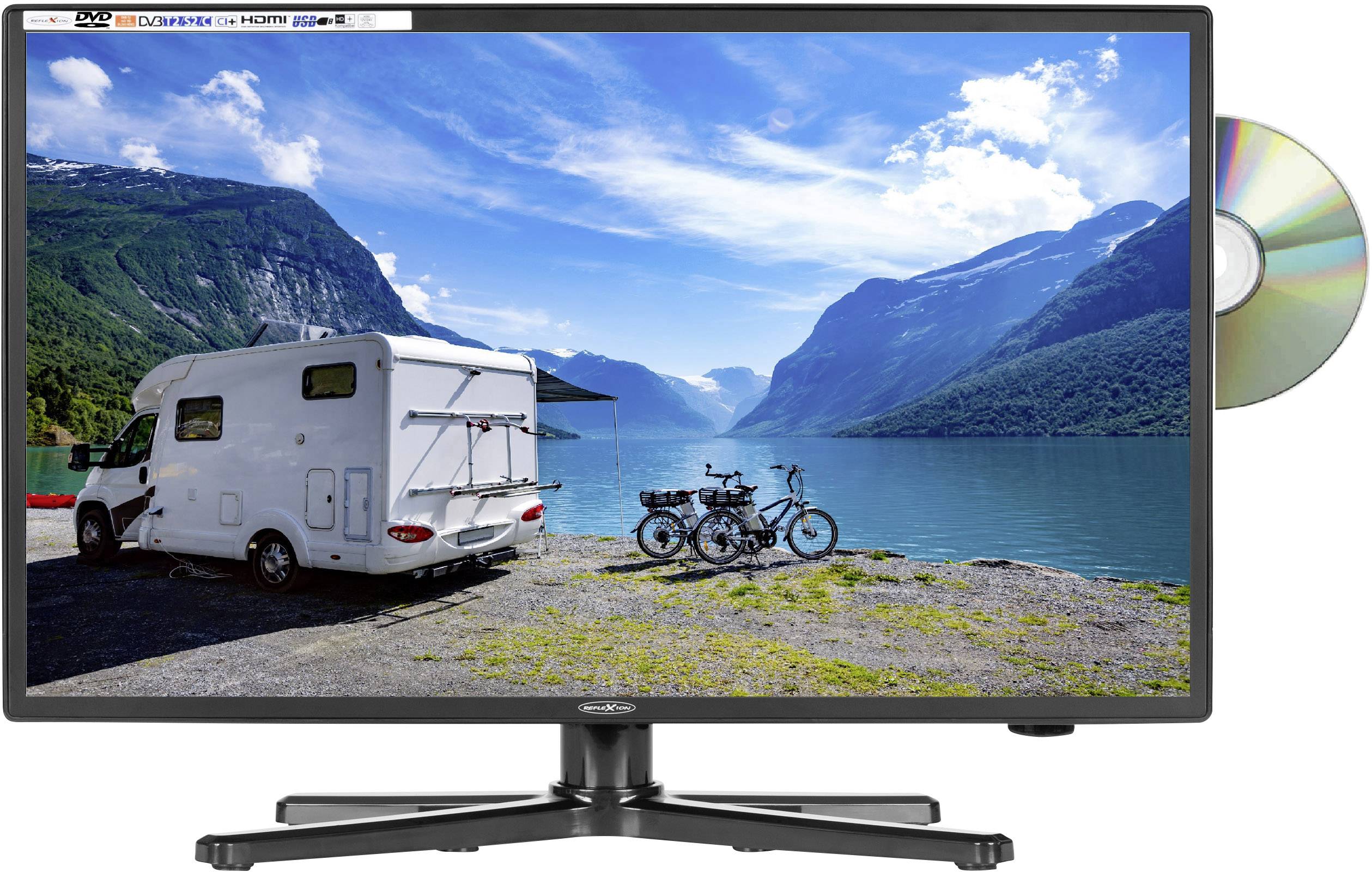 Reflexion LED TV 24 inch EEC A (A+++ – D) CI+, DVB-C, DVB-S2, DVB-T2 HD, PVR ready, DVD player, Full HD Black (glossy)