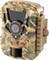 Compact wildlife camera with camouflage pattern; large lens and sensor, surrounded by leaf-like design for discreet animal observation.