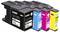 Four KMP ink cartridges in black, cyan, magenta, and yellow, labeled for use in Brother printers, aligned in a row with arrows pointing right.