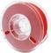 Roll of red 3D printing filament made of plastic, suitable for 3D printers. Clear plastic surrounds the spool for material visibility.