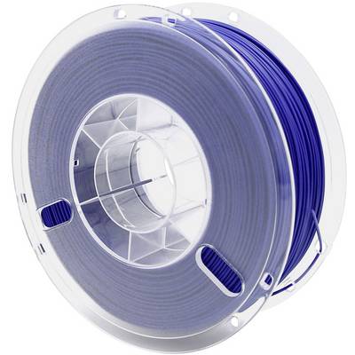 A spool of blue filaments for 3D printers, in a transparent plastic casing.