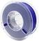 A spool of blue filaments for 3D printers, in a transparent plastic casing.