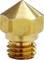 Gold-coloured, conical nozzle tip, likely for a 3D printer, with a thread on the underside for attachment.