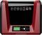 Red electronic device with a black display. Symbols at the top: Water flow, pressure, flow meter, Wi-Fi. Buttons and display at the bottom.