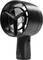 A black, portable fan with a protective housing and an on/off switch, suitable for mobile use.