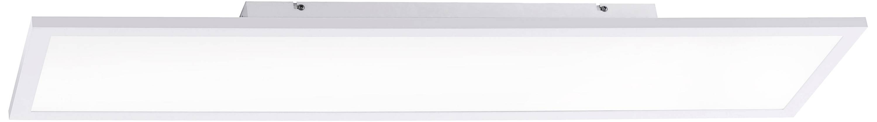 Rectangular white LED ceiling light with a minimalist design and slim profile, suitable for contemporary interior spaces.