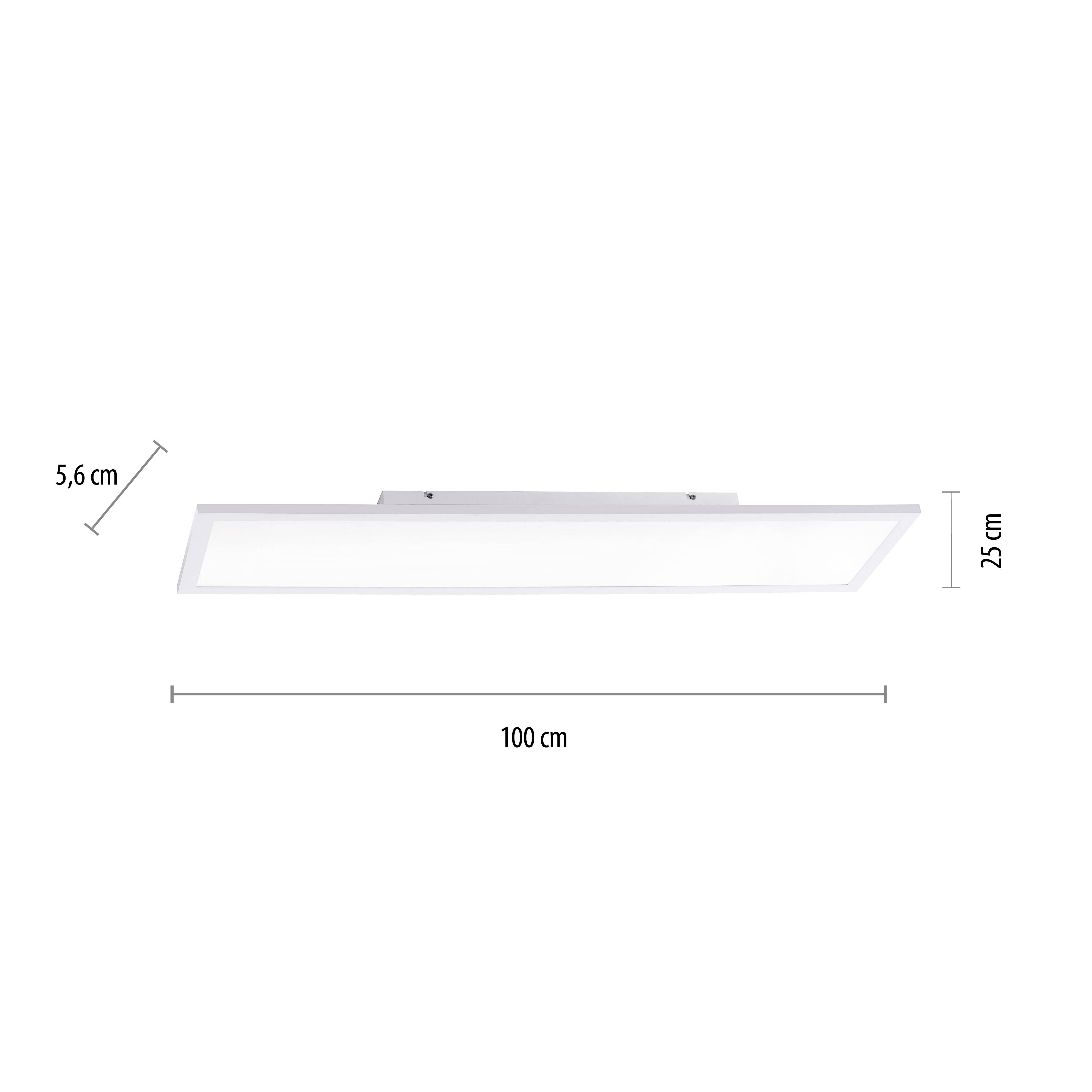 Rectangular ceiling light with dimensions of 5.6 cm height, 100 cm width and 7.5 cm depth. Suitable for stylish room lighting.