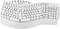 An ergonomic white keyboard with a split design and a slightly curved shape to reduce wrist strain.