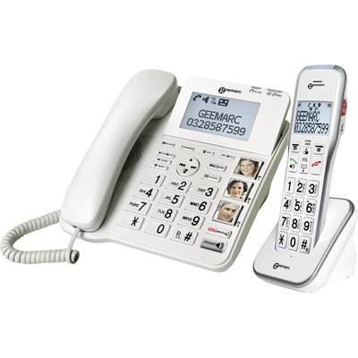 Cordless telephone with base station and handset. Large, easily readable buttons and photo speed-dial buttons for simple operation.