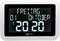 Digital clock displaying: 'Friday, 01 October, 20:20'. Design in simple white and black.