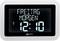 A digital alarm clock displays 'Friday Morning' and the time '12:10'. A summer time symbol is shown on the left. Geemarc logo at the bottom.