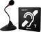 A microphone and an induction loop system for those with hearing impairments, with a hearing disability symbol on the signage.
