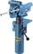 Blue vice mounted on a rotatable lever lift, ideal for workbenches, with a hand crank for height adjustment and mounting plate.