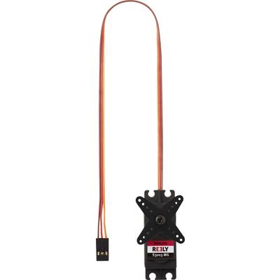 The image shows an analogue REELY 33003 MG servo with long cables and a connector.