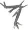 Multifunctional pocket tool with extended pliers, knives, and screwdrivers, suitable for versatile outdoor activities.