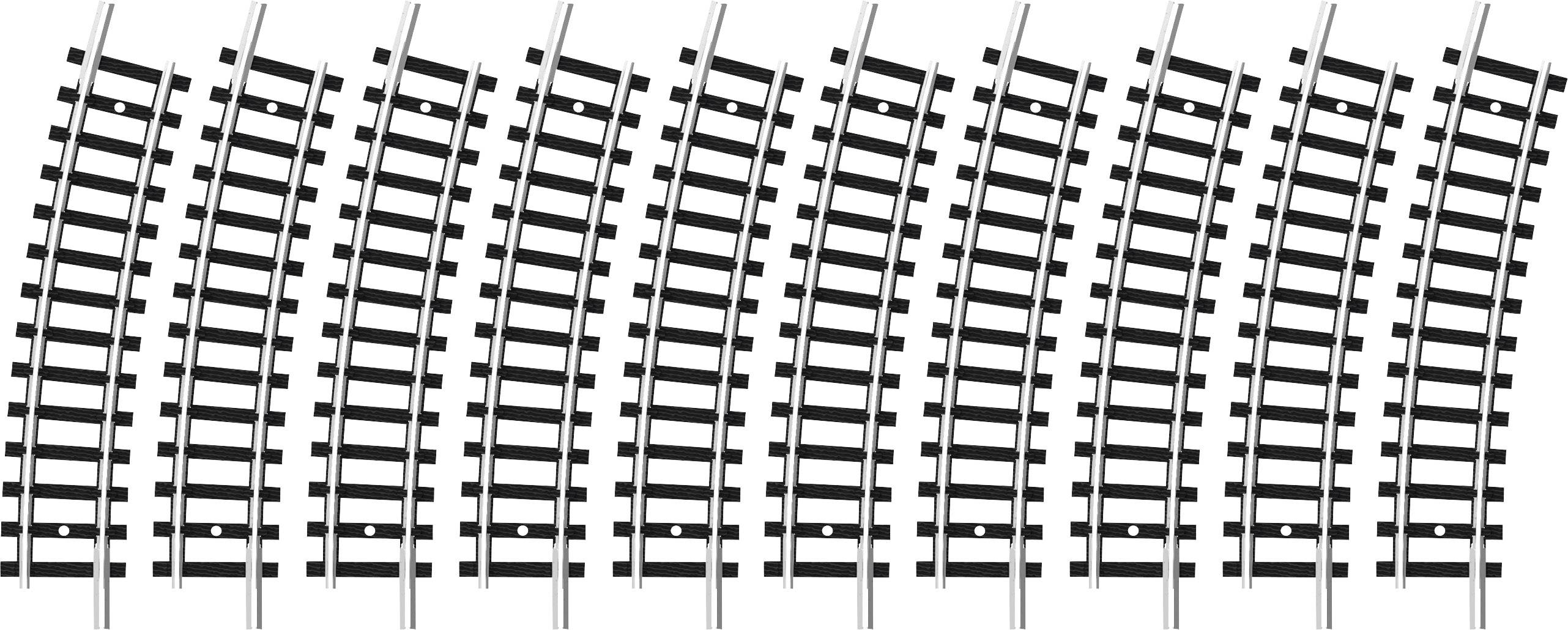 Several curved model railway track rows, symmetrically arranged side by side.