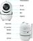 The image shows a security camera with labels for lens, microphone, pan/tilt mechanism, IR LED, speaker, and connections.