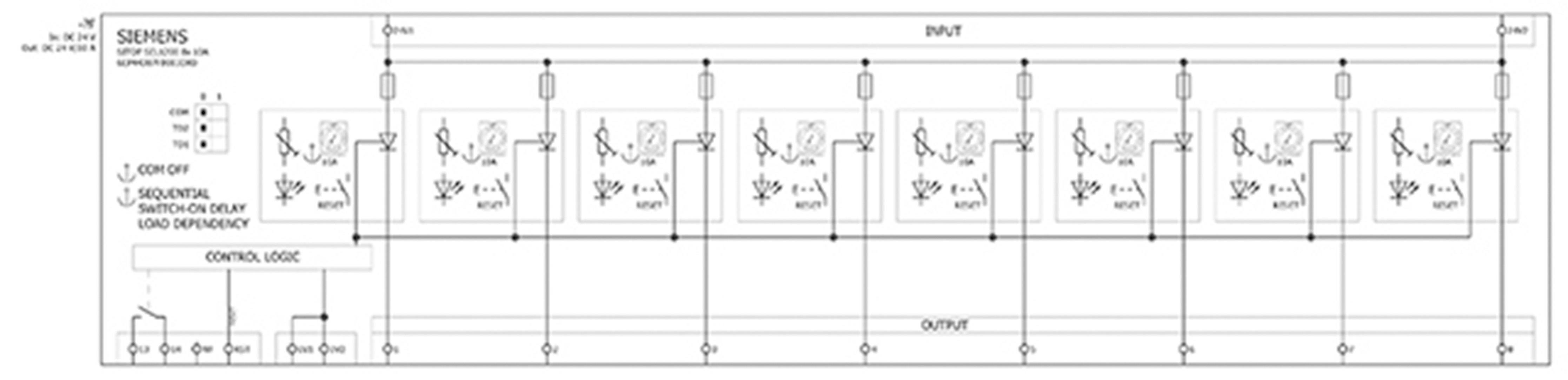 Circuit Diagram of the Instrument System: Shows six identical circuit boards with relays and switches connected to input and output lines.