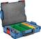 Blue tool case with an open lid, filled with colour-coded compartments for storing tools.