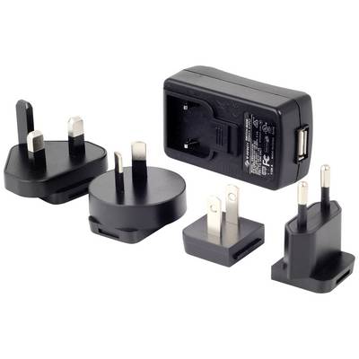 A universal power adapter with detachable plugs in various international formats for versatile usage options.