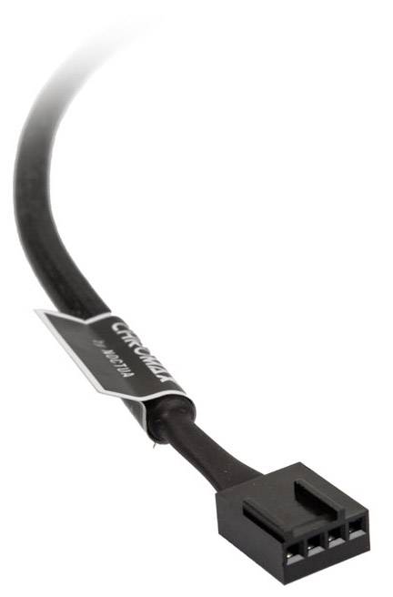 Black 4-pole cable with small plastic plug, suitable for connection in computers or electronic devices.